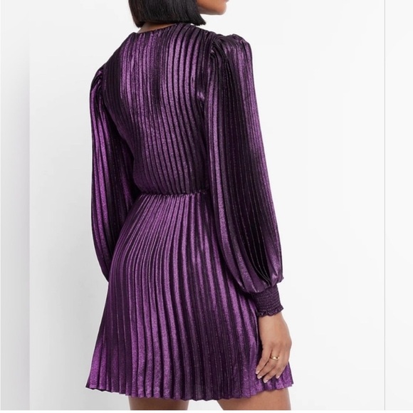 Express Shimmering Purple Long Sleeve Dress - Picture 3 of 4